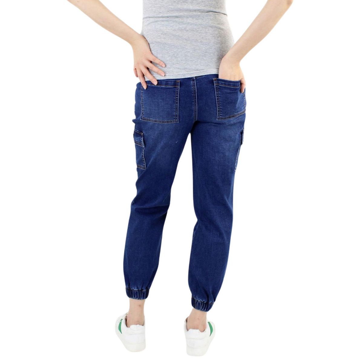 Laurie Felt - Los Angeles Indigo Poppy Maternity Red Hyper Twill 6 Pocket Skinny Cargo view 2 — MAYCSS fashion products
