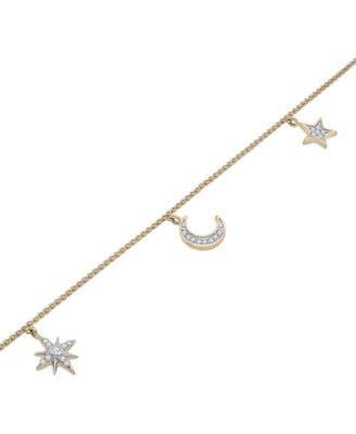 Diamond Moon & Stars Charm Ankle Bracelet (1/10 ct. t.w.) in 10k Gold