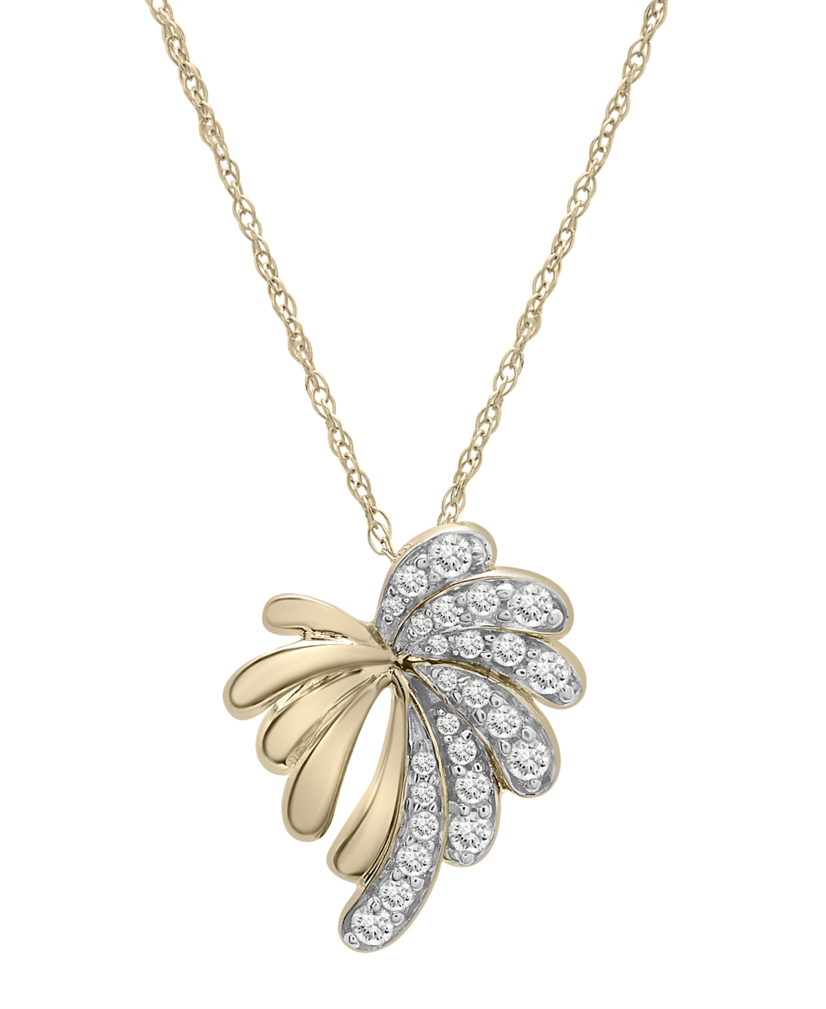 Diamond Palm Tree Pendant Necklace (1/5 ct. t.w.) in 10k Gold, 16" + 2" extender, Created for Macy's - Yellow Gold