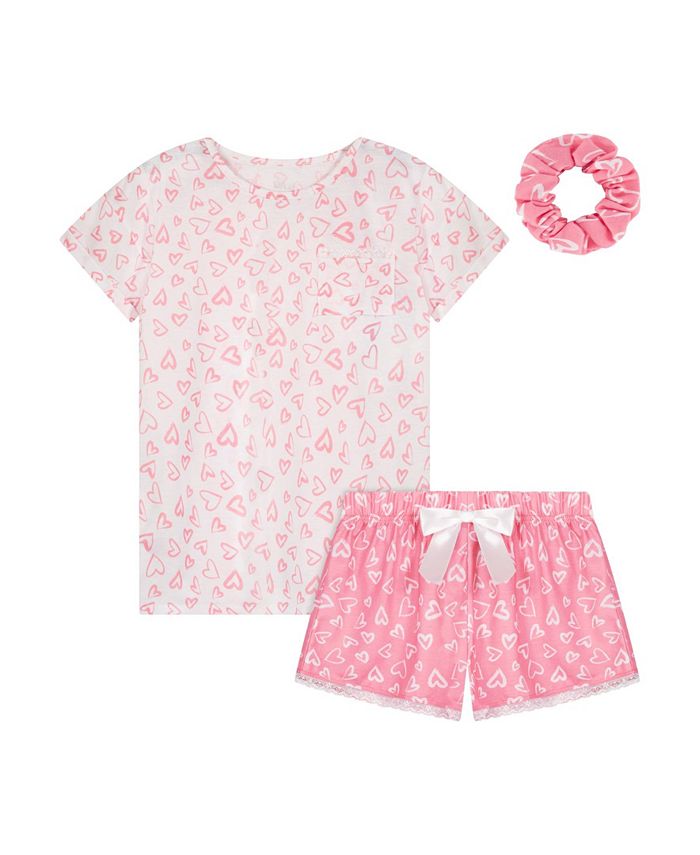 Max & Olivia Little Girls T-shirt and Shorts with Scrunchie Pajama Set ...