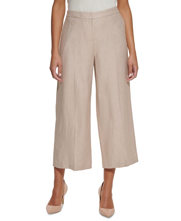 Calvin Klein Cropped Wide Leg Linen Pants - Macy's
