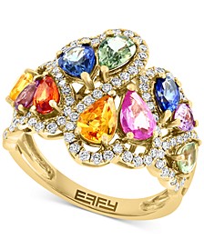 EFFY® Multi-Sapphire (3-5/8 ct. t.w.) & Diamond (5/8 ct. t.w.) Cluster Statement ring in 14k Gold