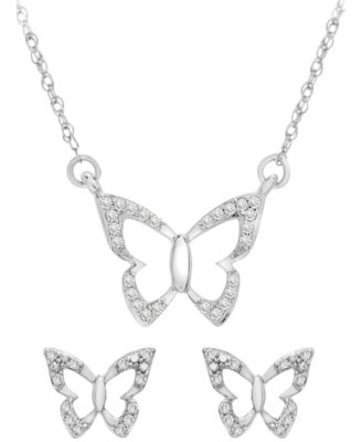 Diamond Butterfly Pendant Necklace Earrings Jewelry Collection In 14k White Gold Created For Macys
