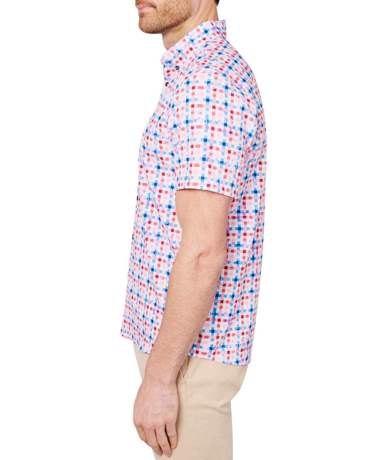 Society of Threads Men's Slim Fit Non-Iron Floral Check Print Performance Button-Down Shirt