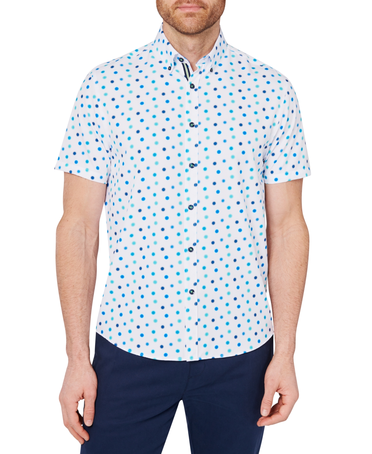 Men's Slim-Fit Dot Print Button-Down Performance Shirt - White