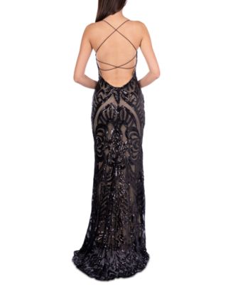 B Darlin Juniors' Sequin Strappy-Back Gown - Macy's