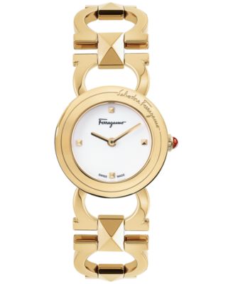 Ferragamo - Women's Swiss Double Gancini Stud Gold Ion Plated Link Bracelet Watch 25mm