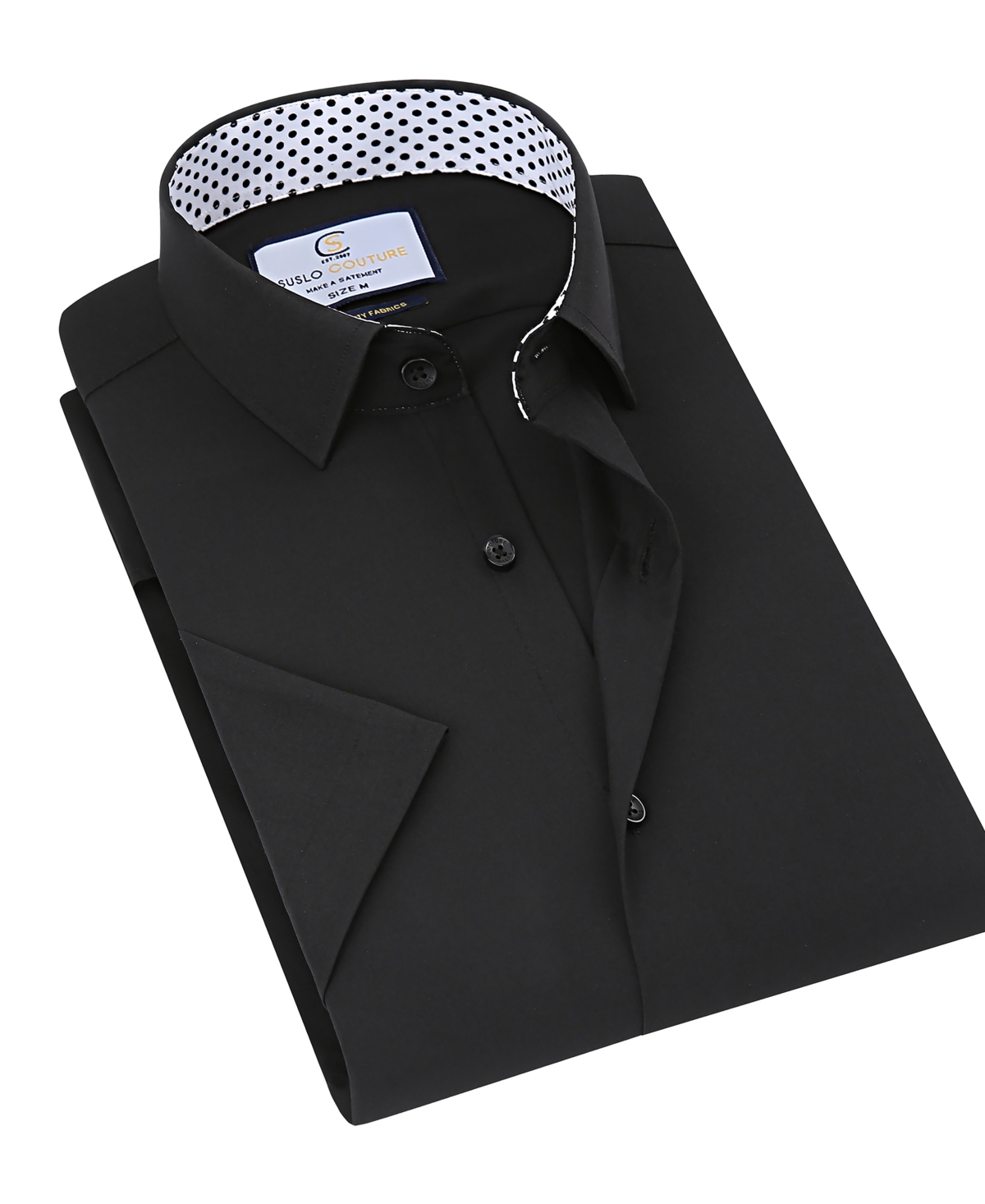 Men's Slim Fit Performance Short Sleeves Solid Button Down Shirt - Black