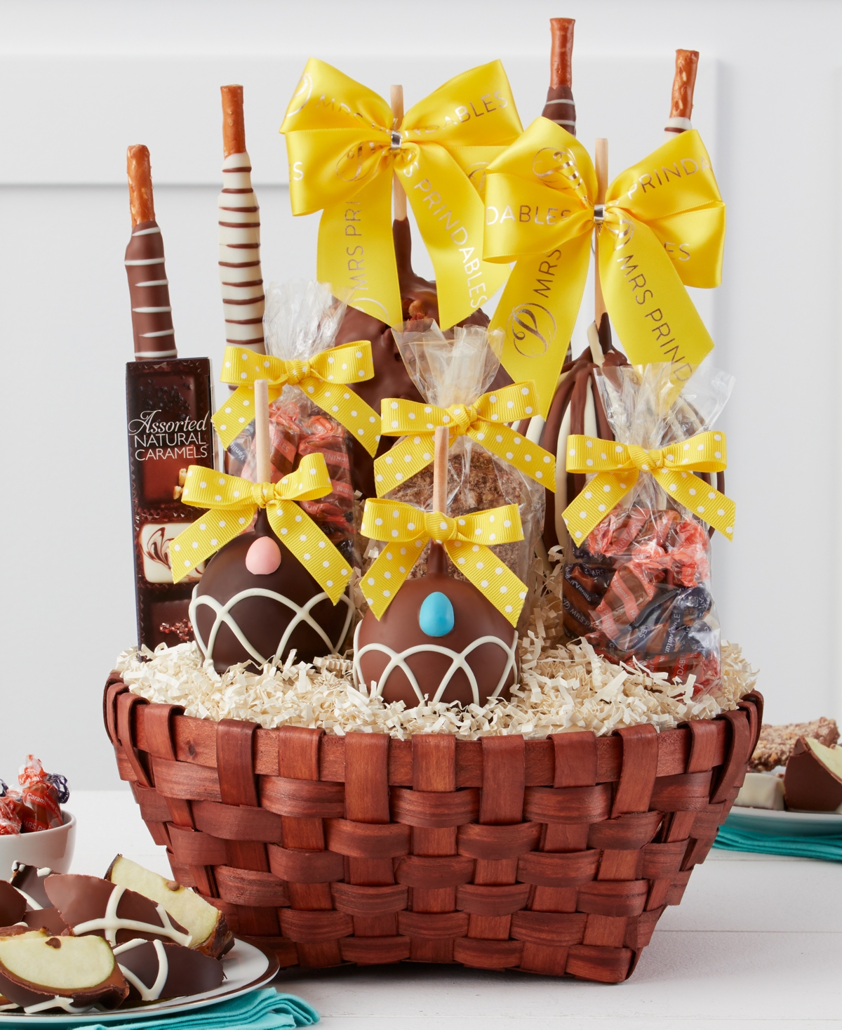Mrs. Prindables Premium Easter Caramel Apple Gift Basket
