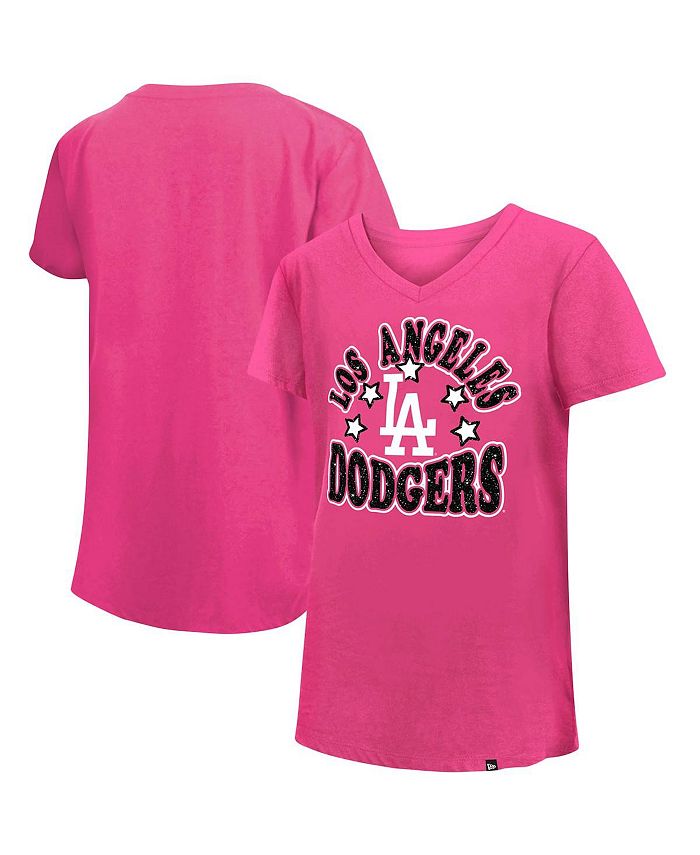 New Era Big Girls Pink Los Angeles Dodgers Jersey Stars V-Neck T