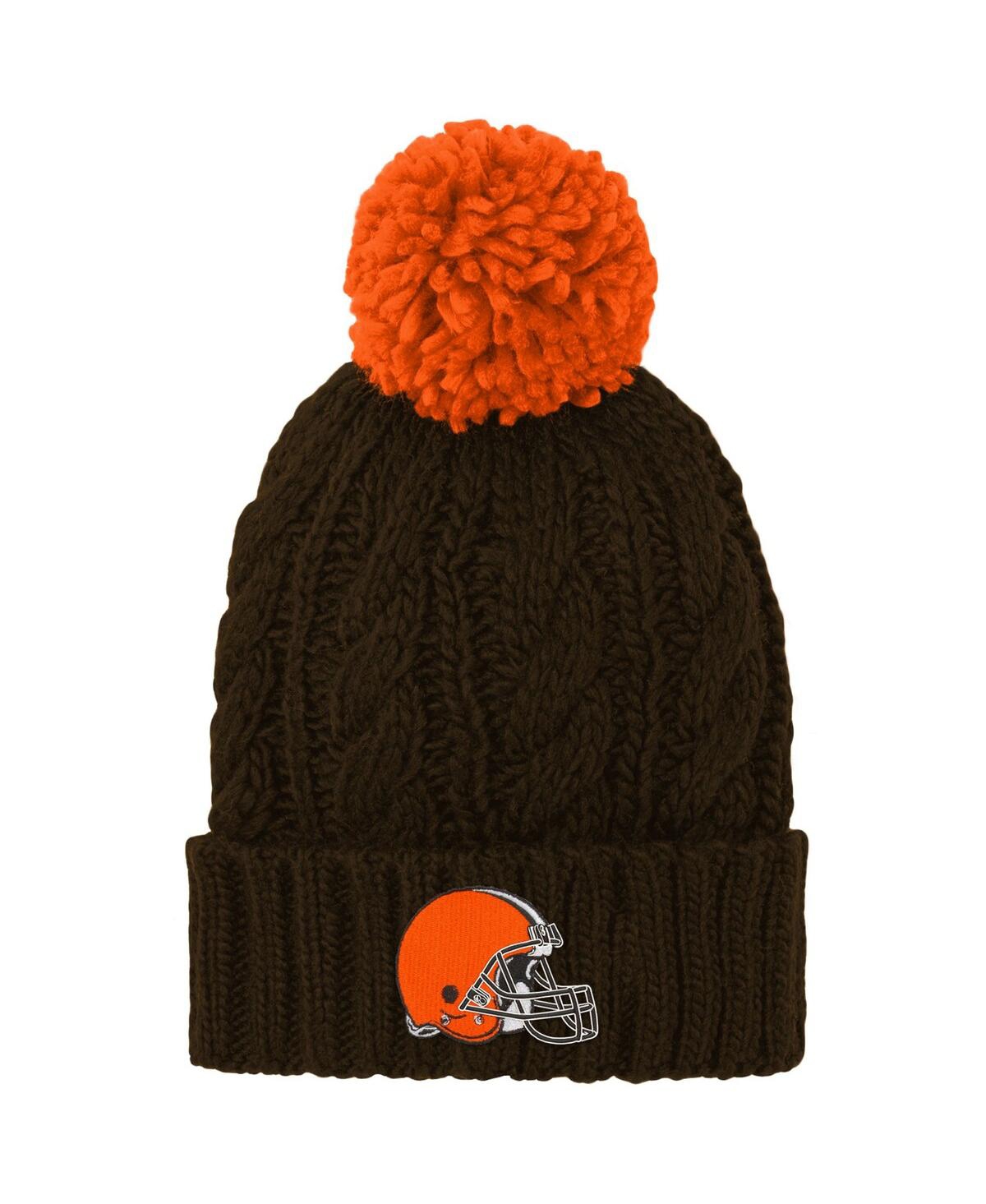 Outerstuff Kids' Big Girls Brown Cleveland Browns Team Cable Cuffed Knit Hat With Pom