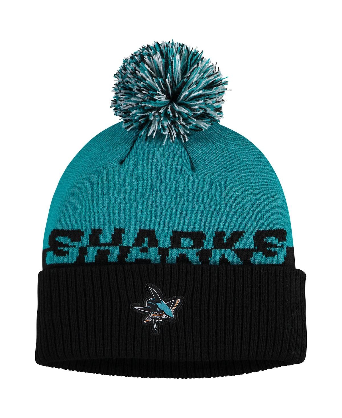Shop Adidas Originals Men's Black, Teal San Jose Sharks Cold.rdy Cuffed Knit Hat With Pom In Black,teal