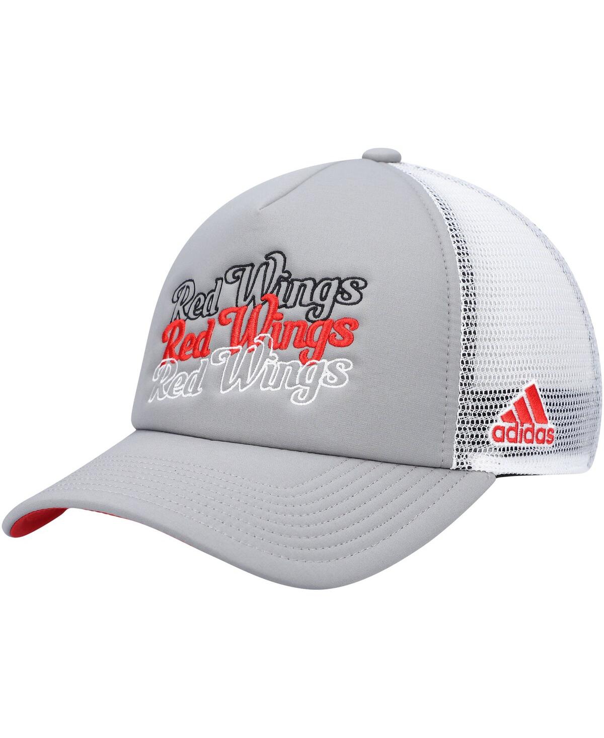 Shop Adidas Originals Women's Gray, White Detroit Red Wings Foam Trucker Snapback Hat In Gray,white