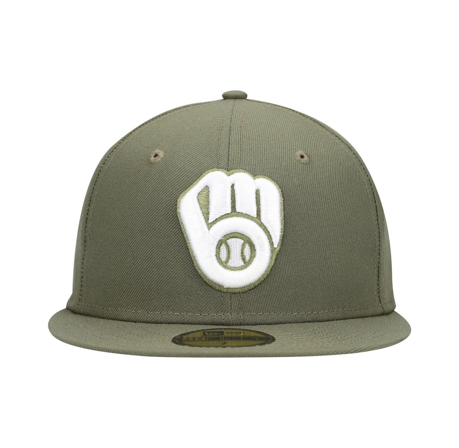 Men's Olive Milwaukee Brewers Logo White 59Fifty Fitted Hat