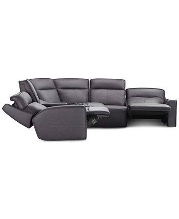 Furniture - Dextan Leather 6-Pc. Sectional with 3 Power Recliners and 1 USB Console