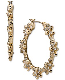Gold-Tone Medium Pavé Flower Hoop Earrings, 1.57"