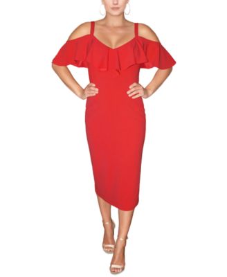 The Shoulder V-Neck Ruffle Dress 