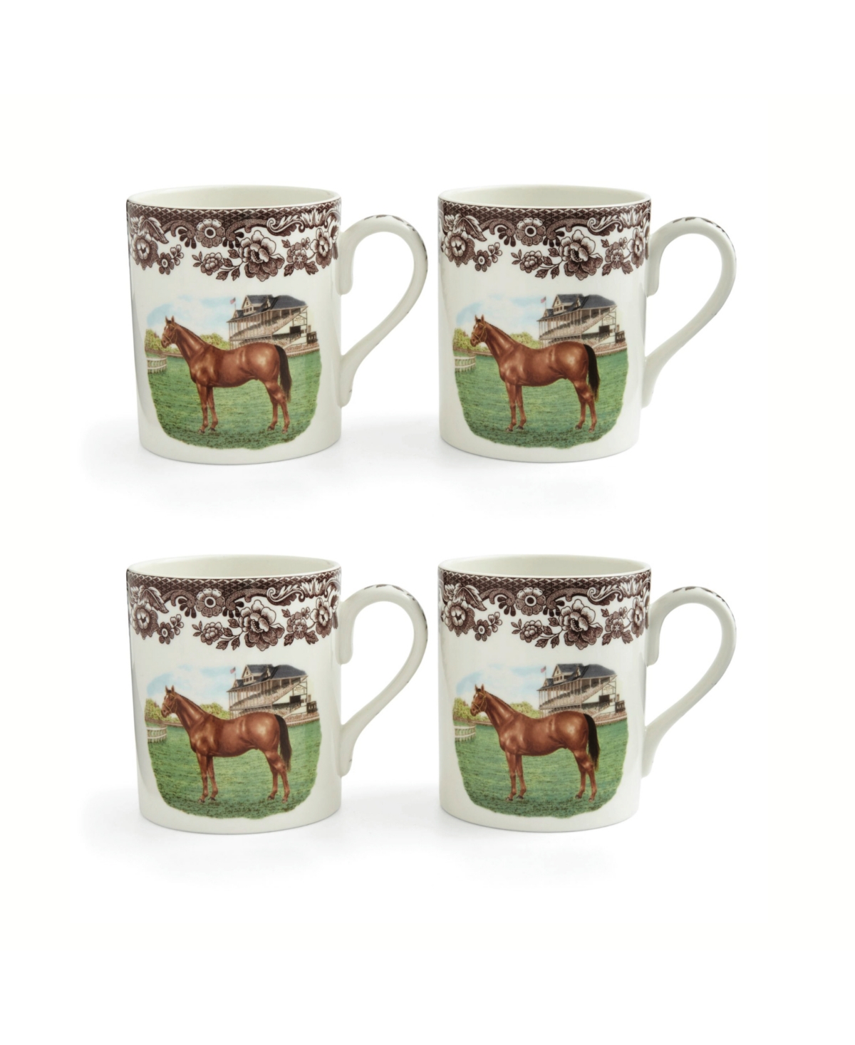 Thoroughbred Horse Mug, Set of 4 - Brown