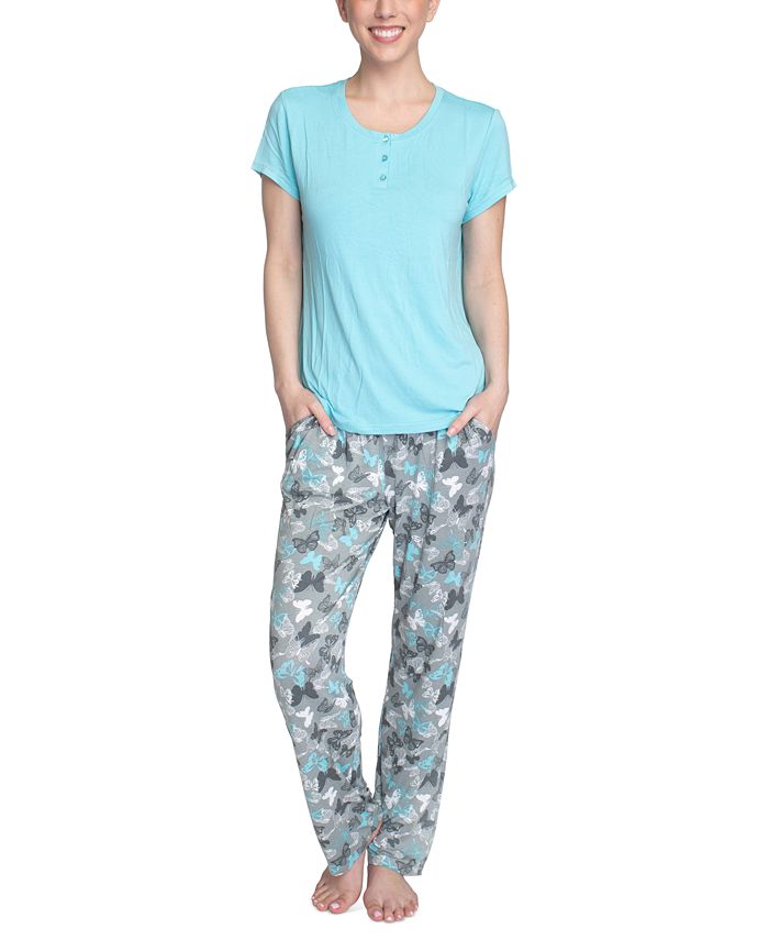 Hanes Women's Short Sleeve Henley Top & Pajama Pants Set & Reviews ...
