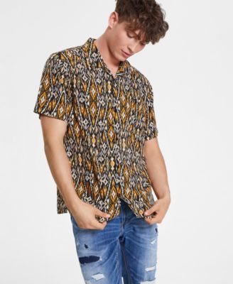 Sun + Stone - Men's River Regular-Fit Geo-Print Camp Shirt