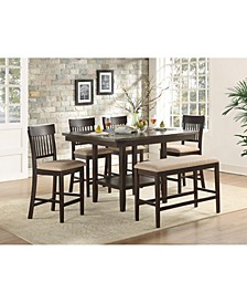Birm 6pc Dining Set (Counter Height Table, 4 Slat Back Side Chairs & Bench)