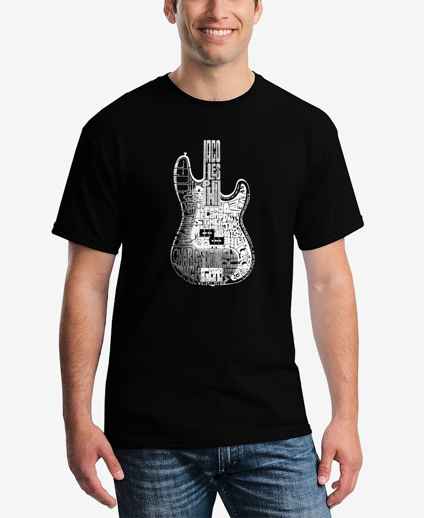Мужская футболка LA Pop Art Word Art Bass Guitar, цвет: Чёрный — фото 1