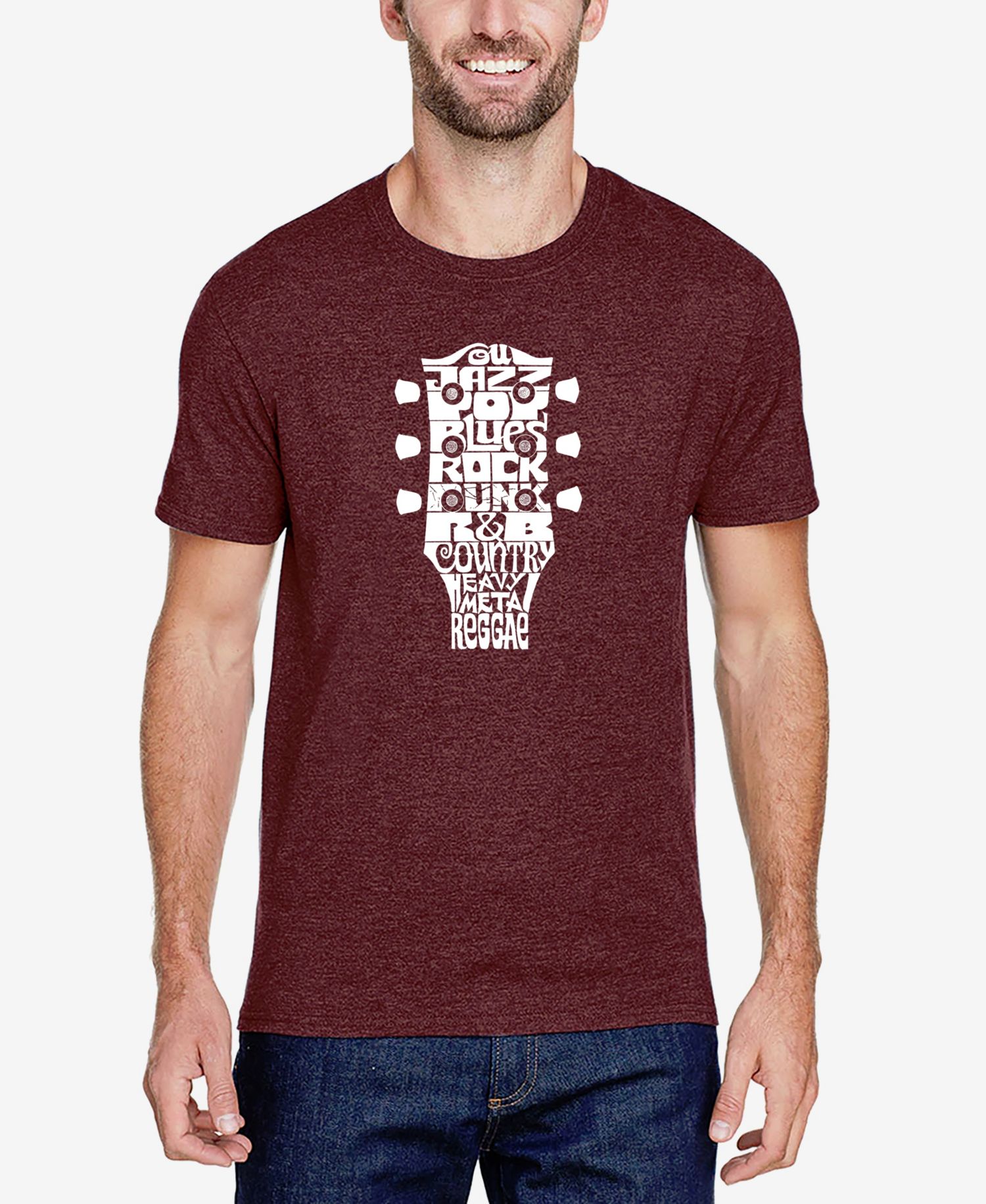Men's Cotton/Poly Blend Word Art T-Shirt - Guitar Head Music Genres