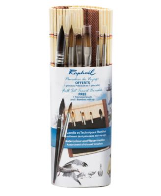 Raphael Precision Mini Brush Travel Set, Bamboo Wrapper with Brush, 6-Pieces