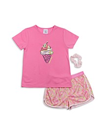 Big Girls T-shirt and Short Set with Scrunchie, 2 Piece Pajama Set