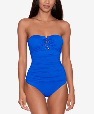 로렌 랄프로렌 Lauren Ralph Lauren Womens Lace-Up Bandeau Tummy-Control One-Piece Swimsuit,Royal Blue