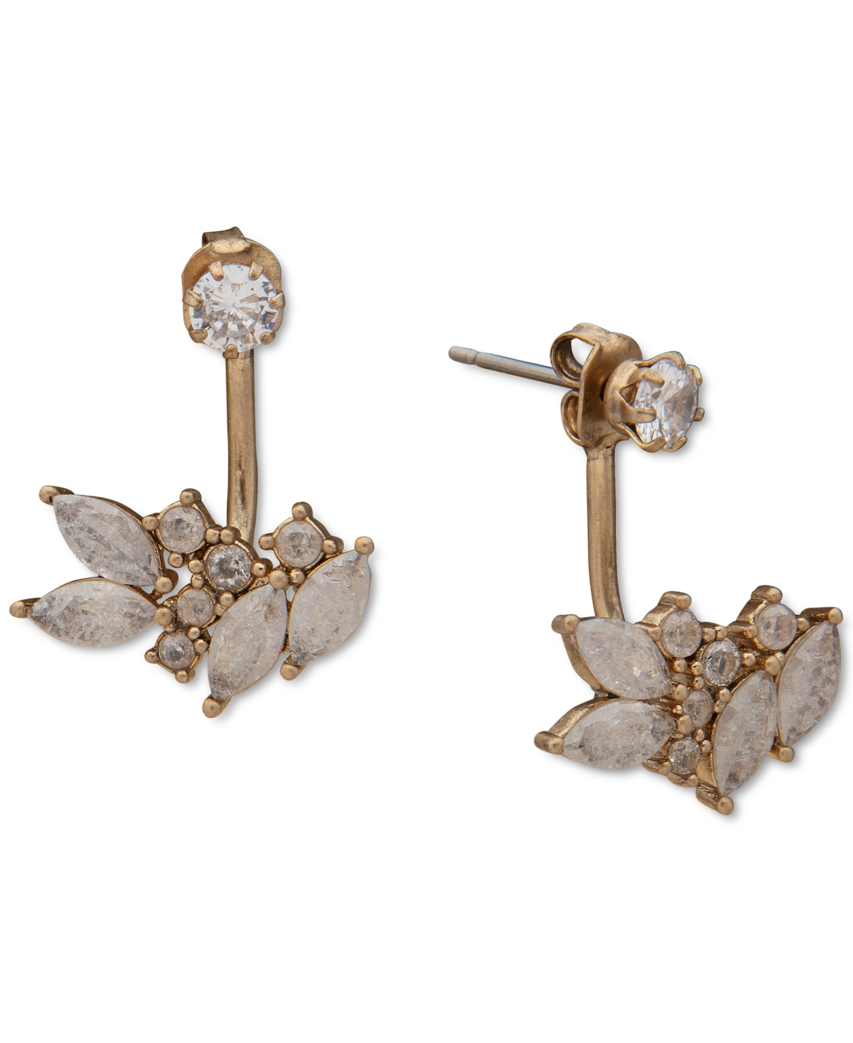 Gold-Tone Crackled Cubic Zirconia Jacket Earrings - Gold