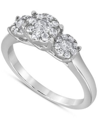 Macy's - Diamond Three Stone Halo Engagement Ring (1/2 ct. t.w.) in 14k White Gold