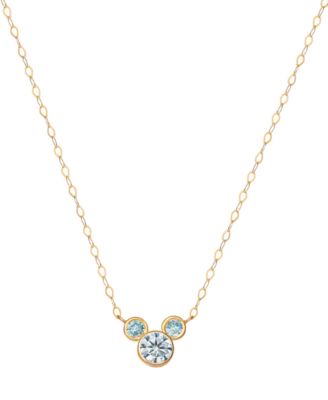 Mickey Mouse Cubic Zirconia Birthstone Pendant Necklace with 15" Chain in 14k Yellow Gold