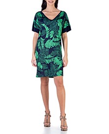 Women's Loose Fit Casual Leaf Print Above Knee Length T-shirt Dress