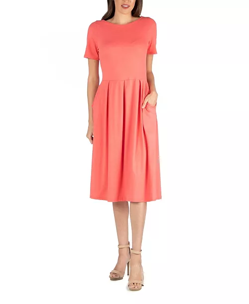 midi dress with short sleeves and pocket detail