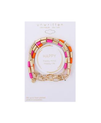 14K Gold Flash Plated Stretch Bead Bracelet Trio Set, 3 Pieces