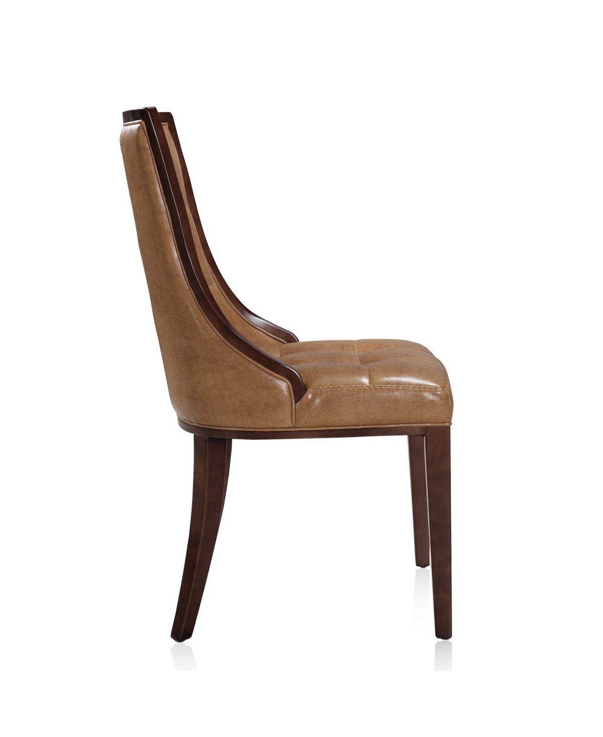 Manhattan Comfort Fifth Avenue 2-Piece Beech Wood Faux Leather Upholstered Dining Chair Set - Walnut