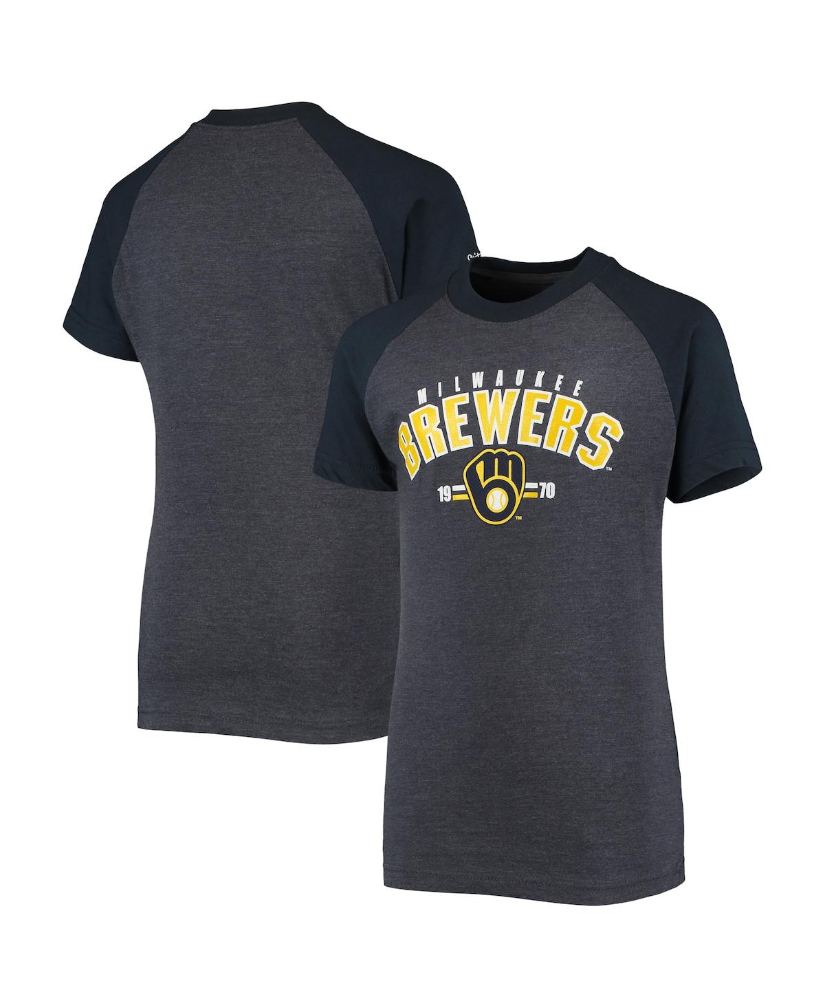 Shop Stitches Big Boys  Heathered Navy Milwaukee Brewers Raglan T-shirt