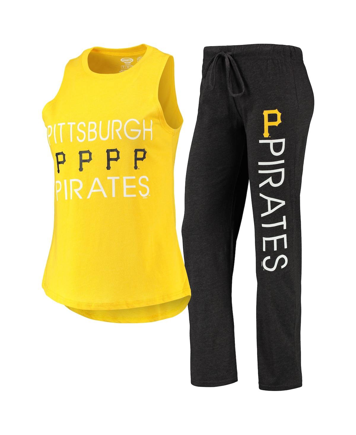 Women's Concepts Sport Black, Gold Pittsburgh Pirates Meter Muscle Tank Top and Pants Sleep Set - Black, Gold
