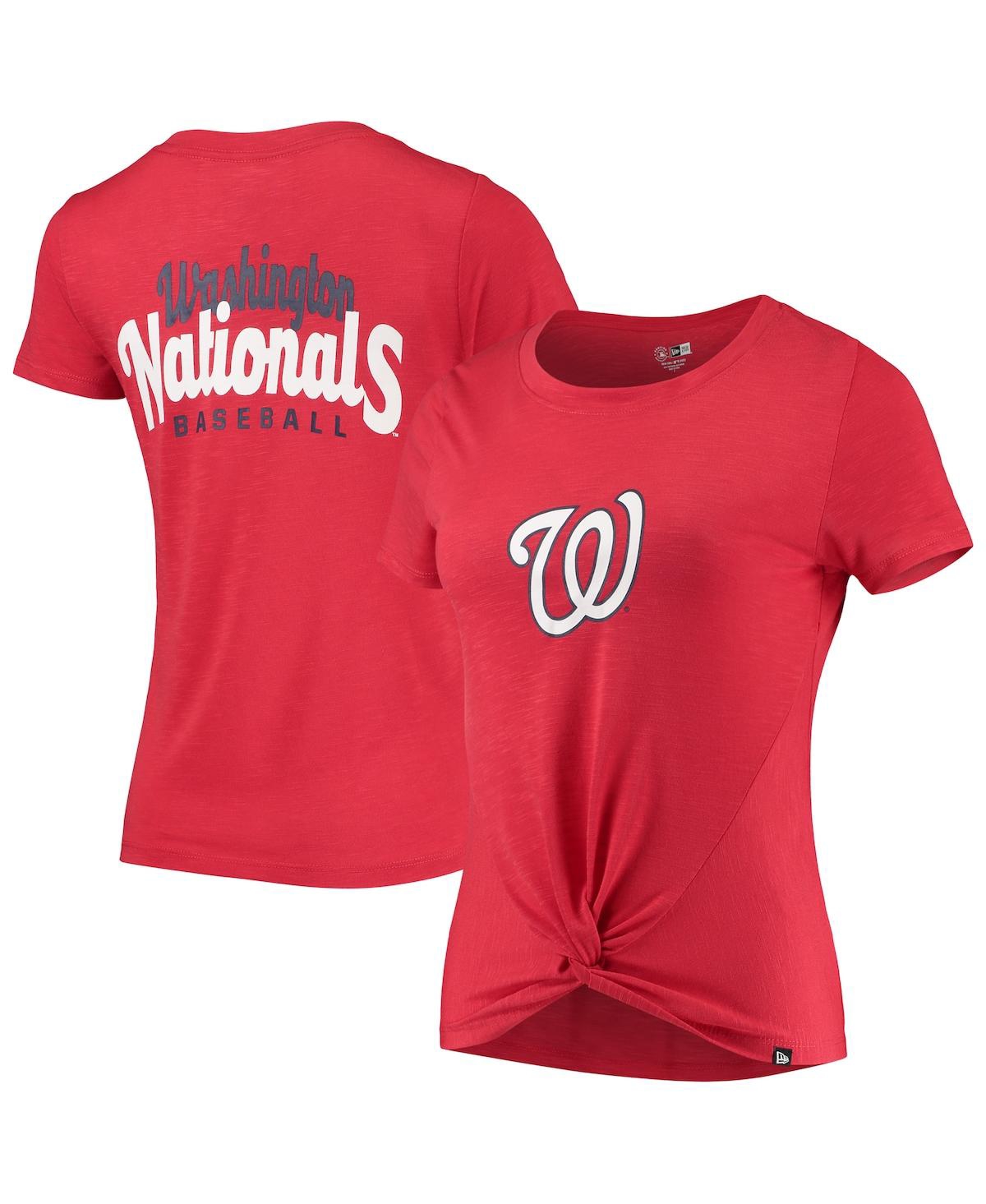 Shop New Era Women's  Red Washington Nationals 2-hit Front Twist Burnout T-shirt