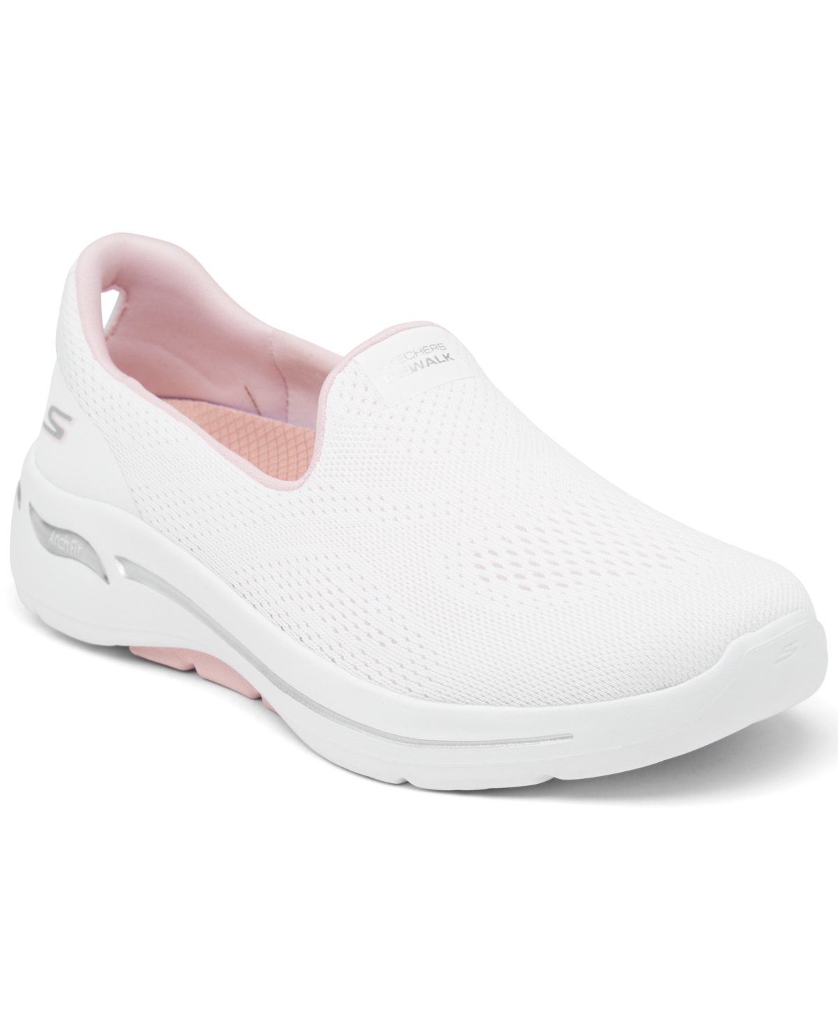 Skechers Women's Go Walk Arch Fit In White,soft Pink