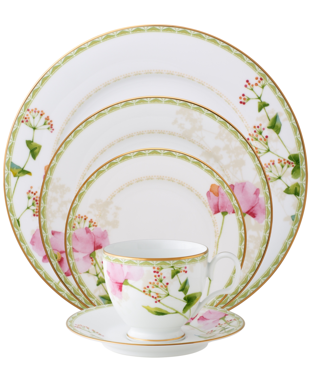 Shop Noritake Poppy Place Setting, Set Of 5 In White,pink,gold-tone