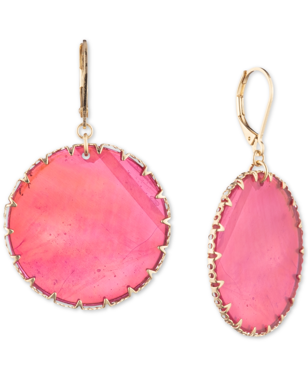 Gold-Tone Mother-of-Pearl Disc Drop Earrings - Pink
