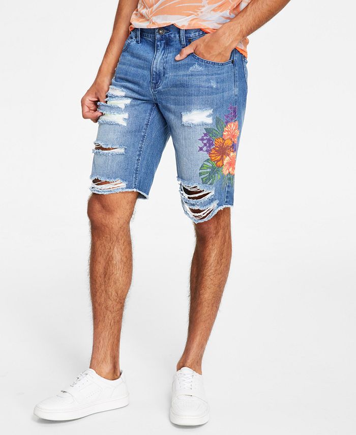 INC International Concepts Men's Ripped Denim Shorts, Created for Macy