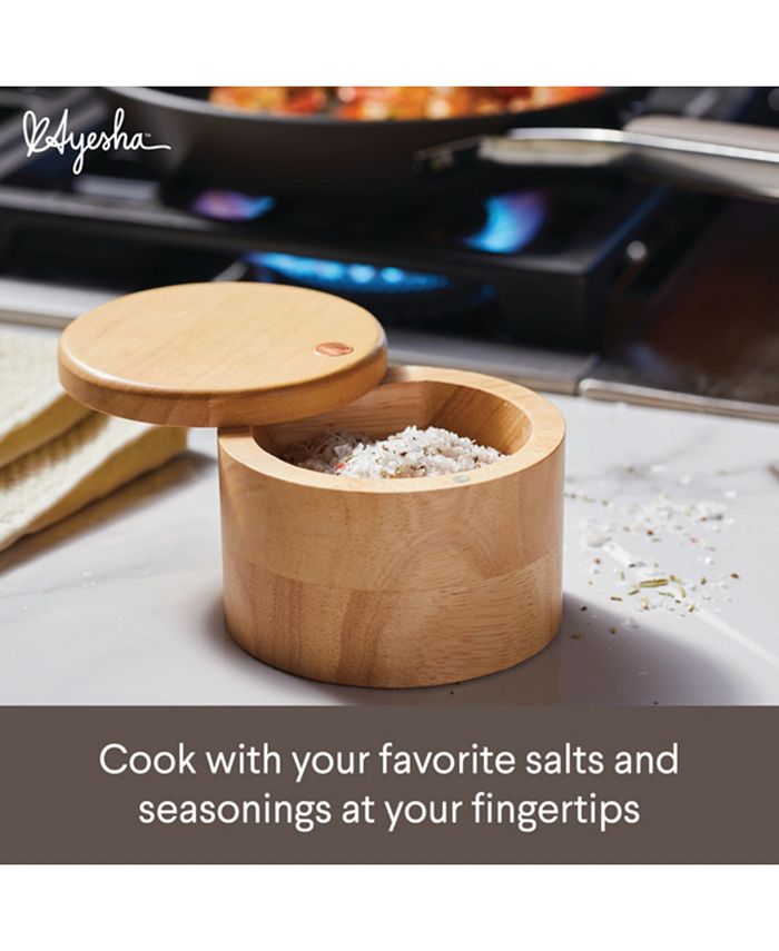 Ayesha Curry Parawood Salt Cellar With Lid - 4 Inch Natural Wood Salt Box