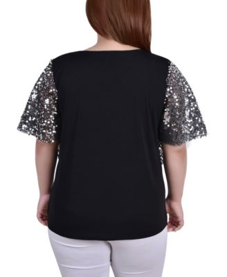 Plus Size Sequin-Front Poncho Top