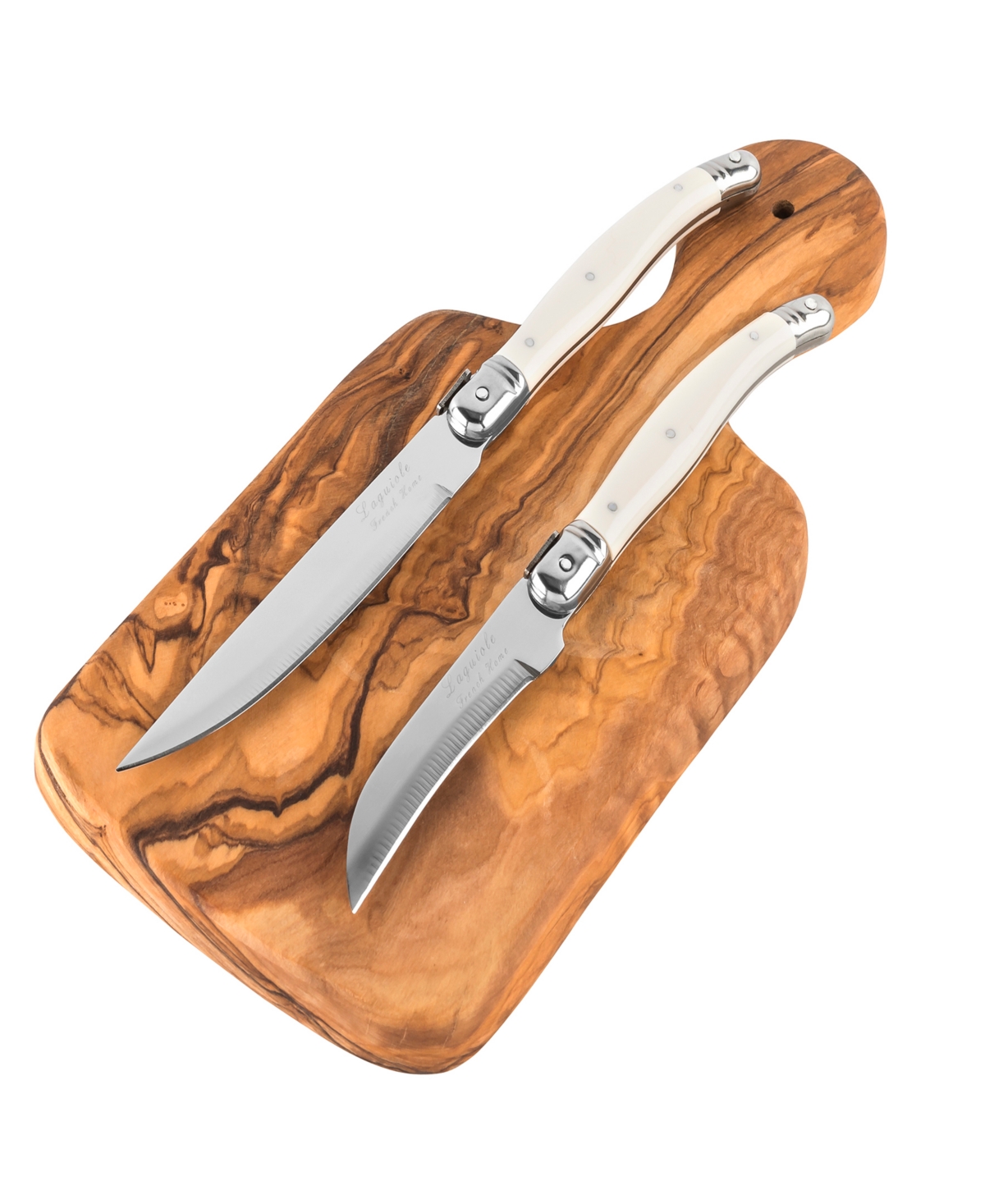 French Home Olive Wood Cutting Board and Set of 2 Laguiole Citrus Knives