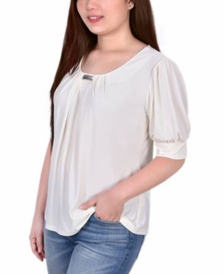 売れ筋商品|||ニューヨークコレクション カットソー トップス レディース Plus Size Short Sleeve Balloon Sleeve Top Estate Blue pop NY-Collection-Women-s-Plus-