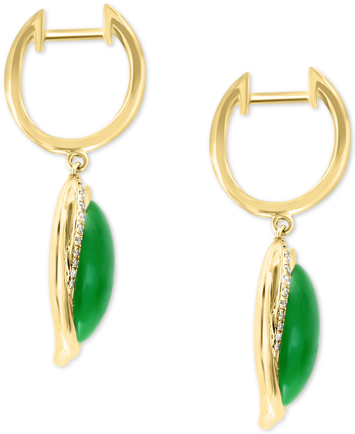 Effy Dyed Jade & Diamond (1/5 ct. t.w.) Dangle Hoop Earrings in 14k Gold - 14K Yellow Gold