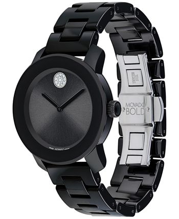 Movado - Women's Swiss Bold Black Ceramic & Stainless Steel Bracelet Watch 36mm